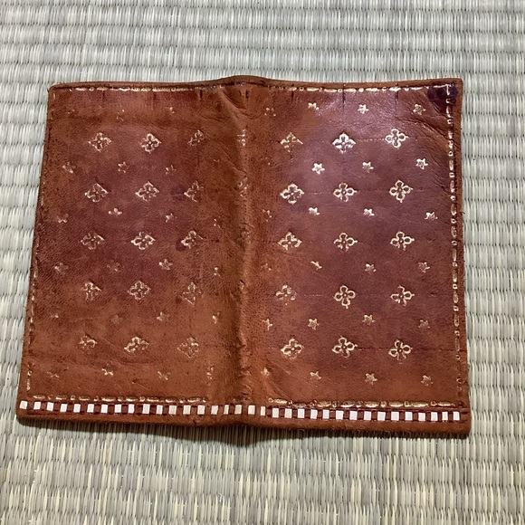 Vintage Hand Tooled Leather Stitched Tan Wallet Card Holder - Picture 7 of 9